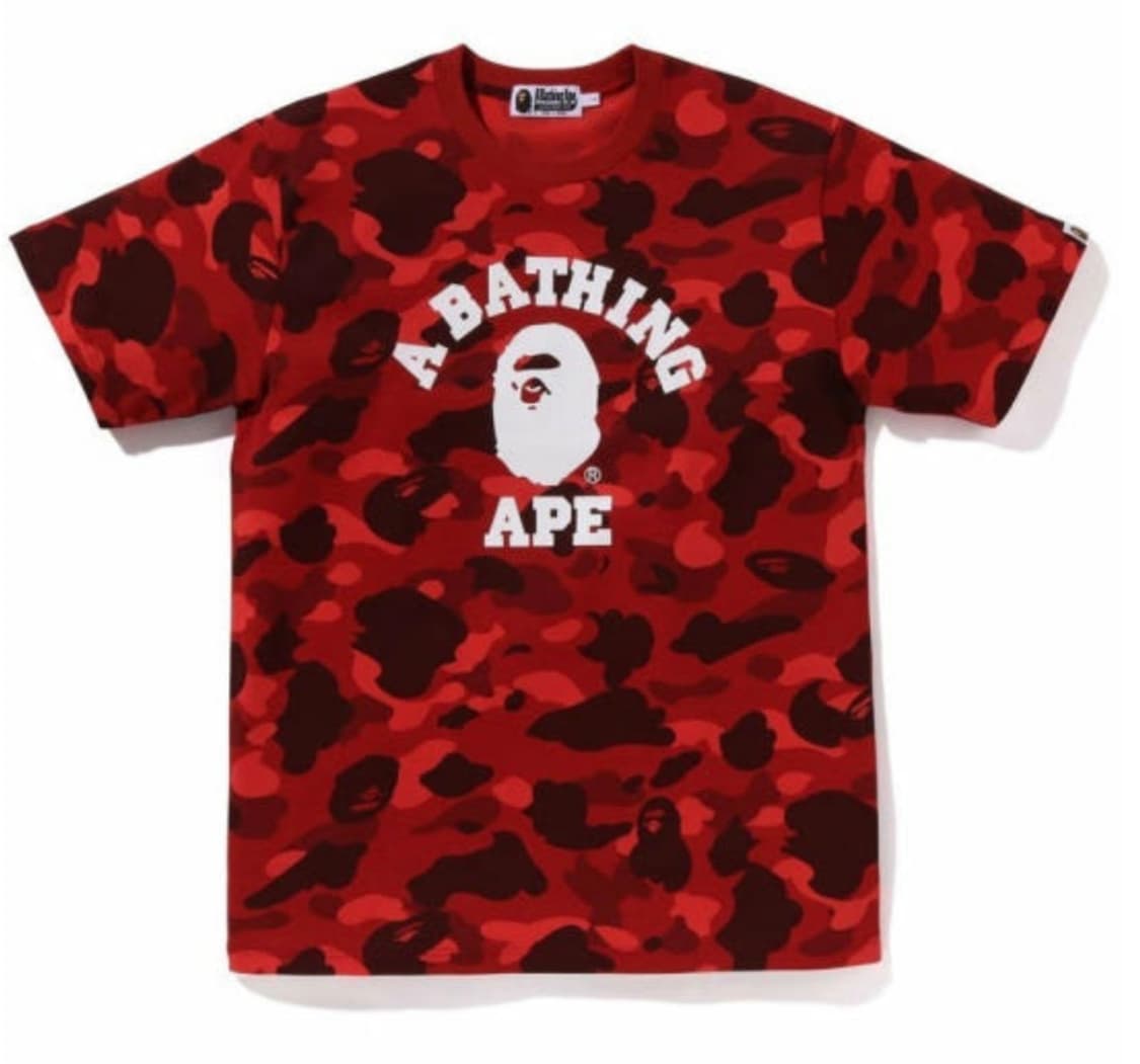 베이프 A BATHING APE 카모 컬리지 반팔 티셔츠 Red 상품이미지1