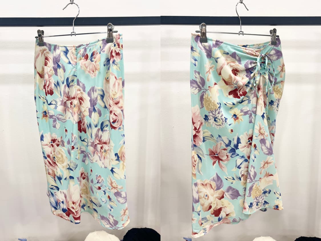 Mint floral string satin skirt 상품이미지5