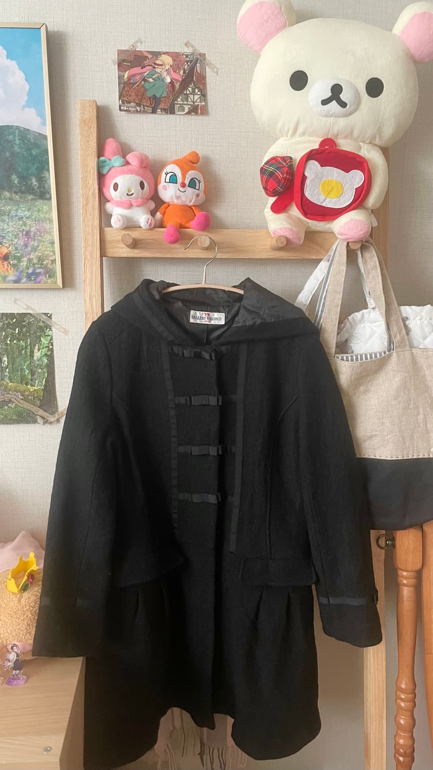 모리걸 빈티지 리본 후드 블랙 코트 🖤🎀 상품이미지1