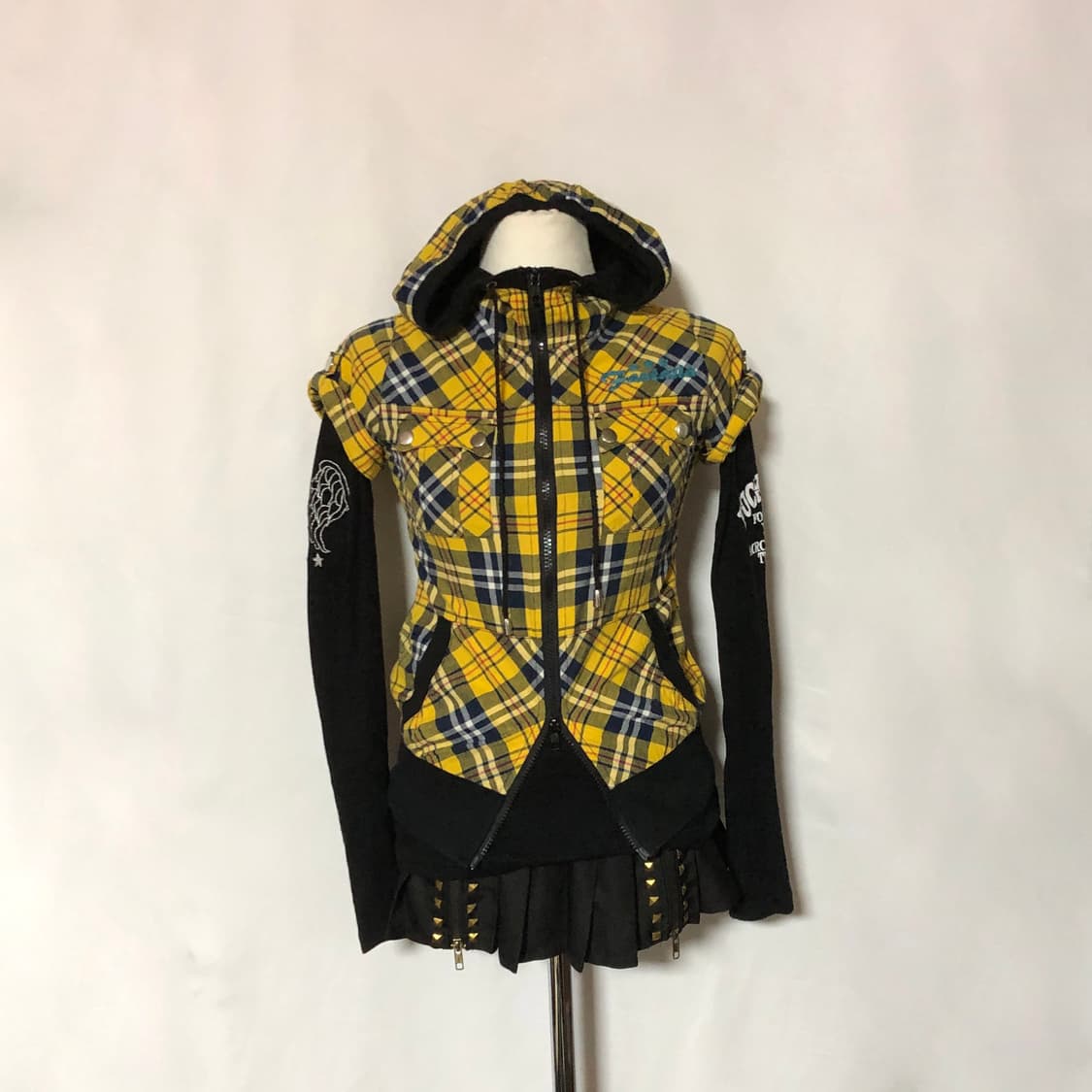 날개 레터링 체크 후드 집업 옐로우 상품이미지4