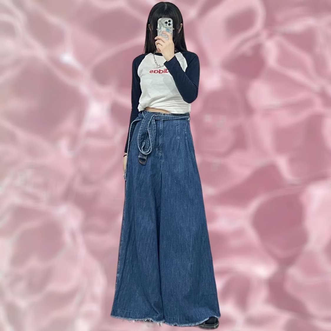 벨티드 와이드 데님  팬츠 상품이미지1