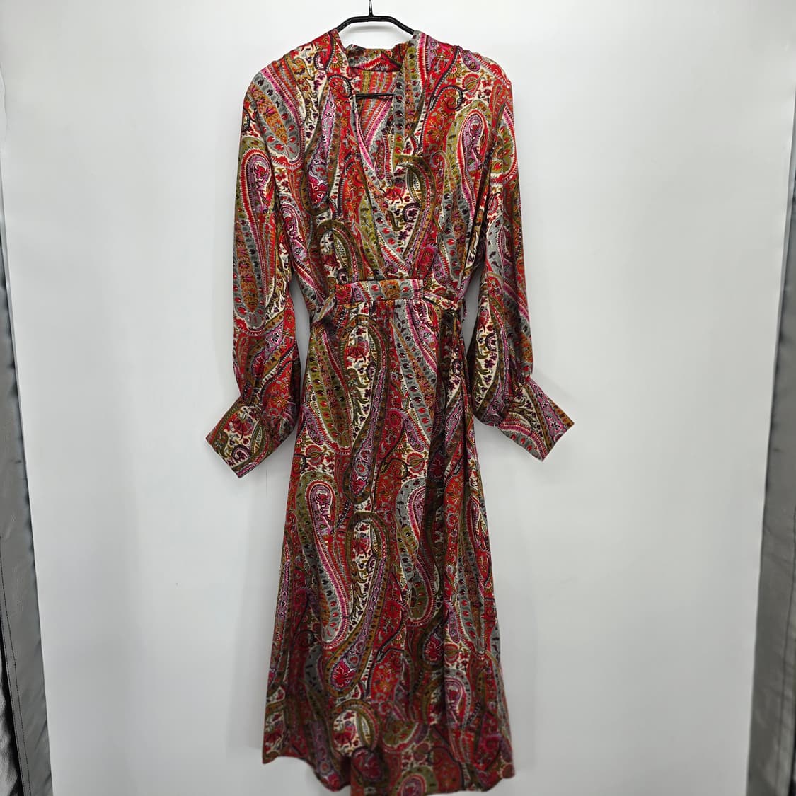 ZARA Paisley Satin Dress with Belt Pink 상품이미지1