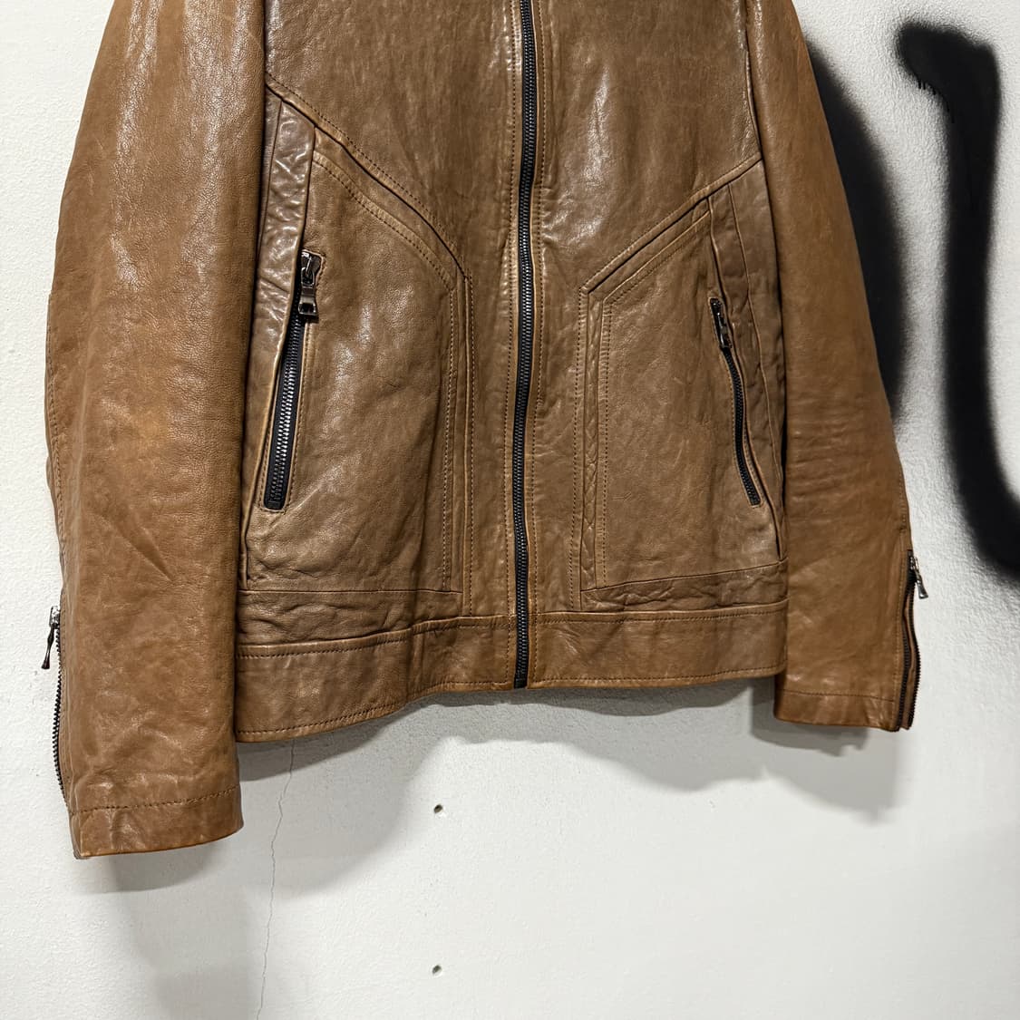 크리스 크리스티 왁스 코팅 100% 양가죽 싱글 레더 자켓 상품이미지4