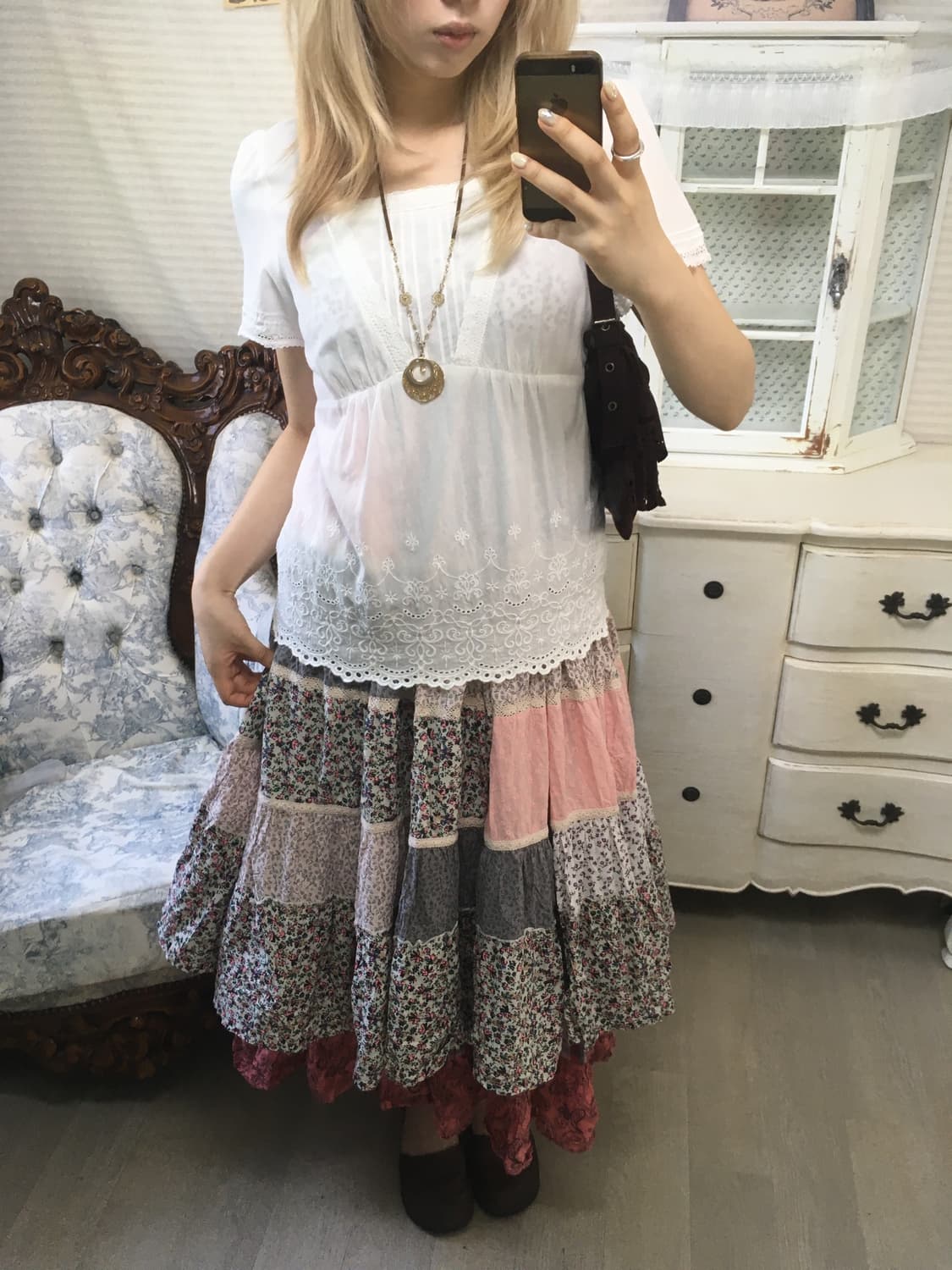 jpn vintage white punching lace blouse 상품이미지2