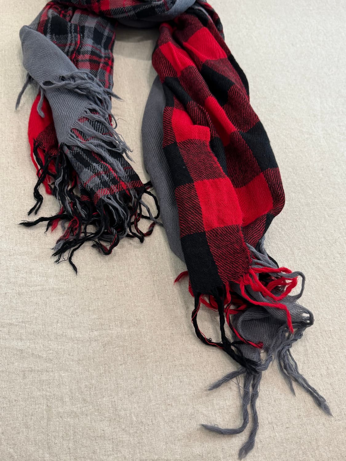 요지야마모토 체크 레이어드 울 머플러 상품이미지3