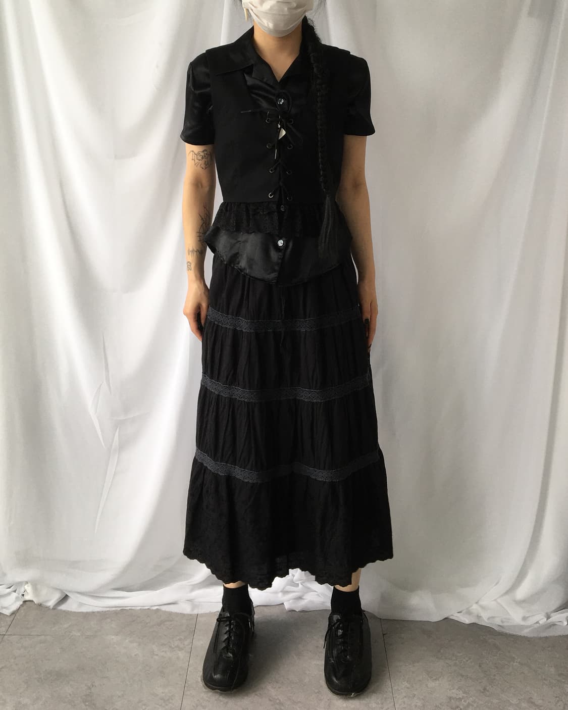 Lace trimming lace up vest 상품이미지4