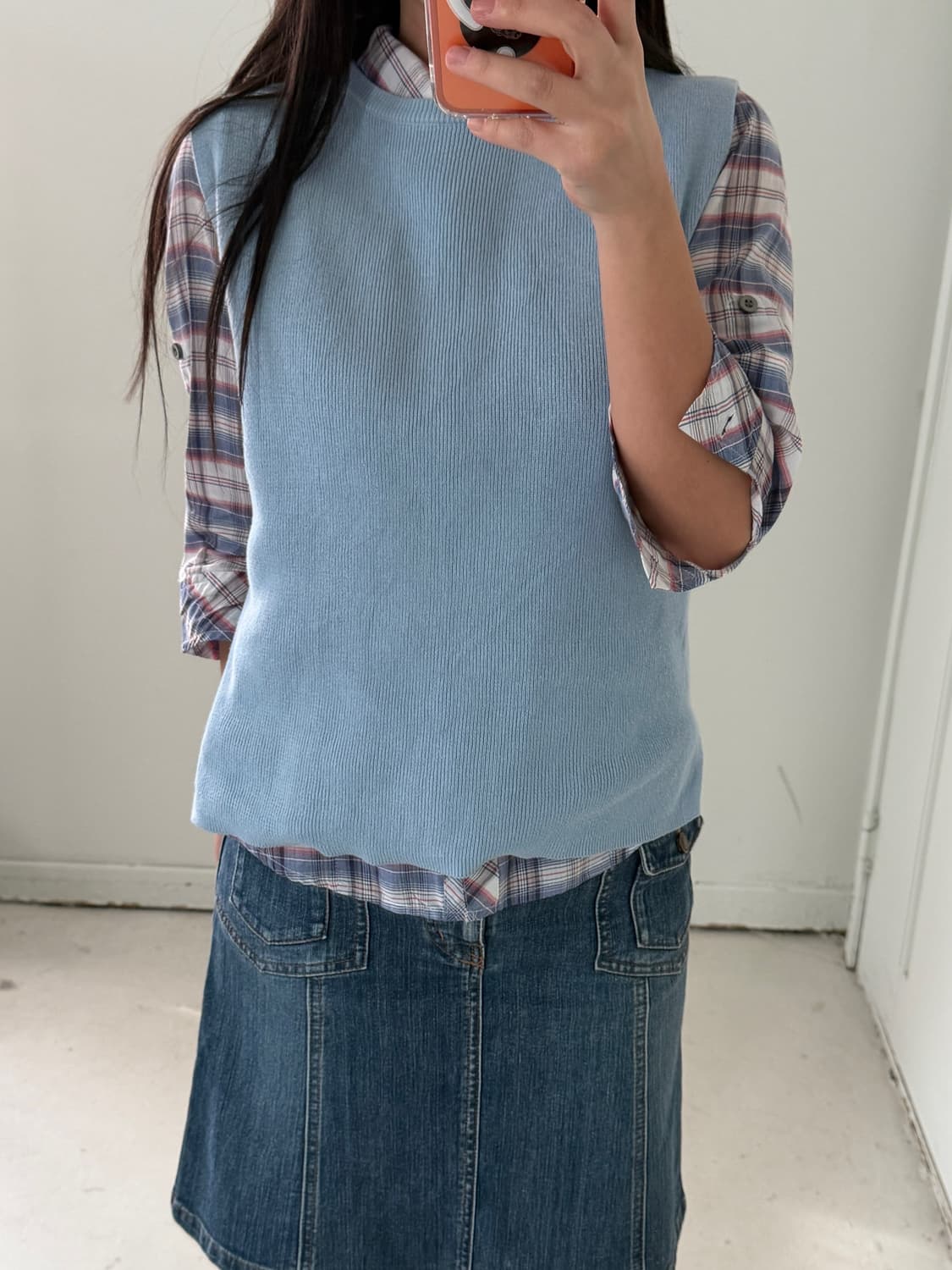 일본빈티지 체크 칠부반팔 셔츠 상품이미지4