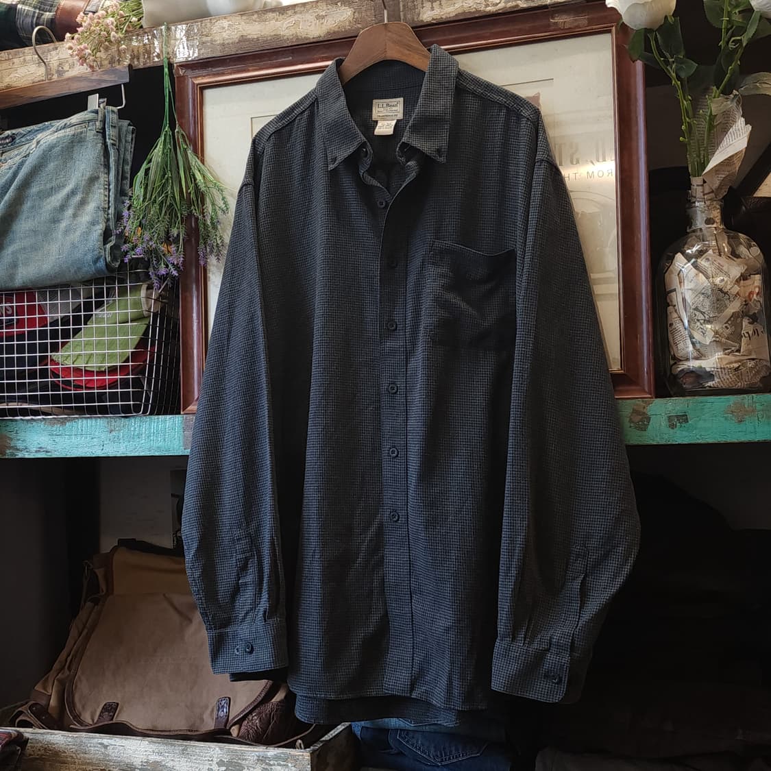 90s 엘엘빈 셔츠 하운드투스 패턴 워크셔츠 그레이 xxl 빅사이즈 상품이미지2