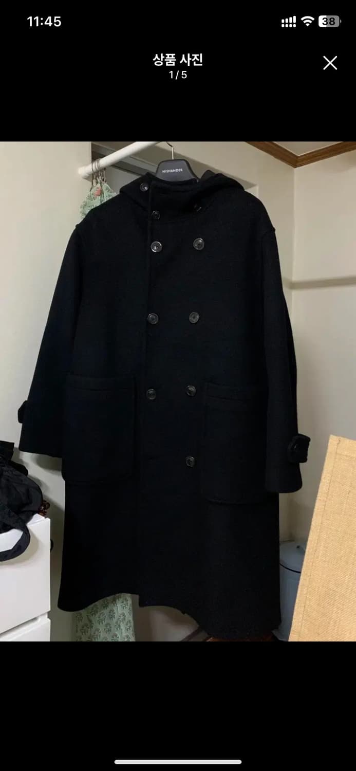 His Hander 히즈핸더 후디드 더블 코트 블랙 사이즈 2 상품이미지1