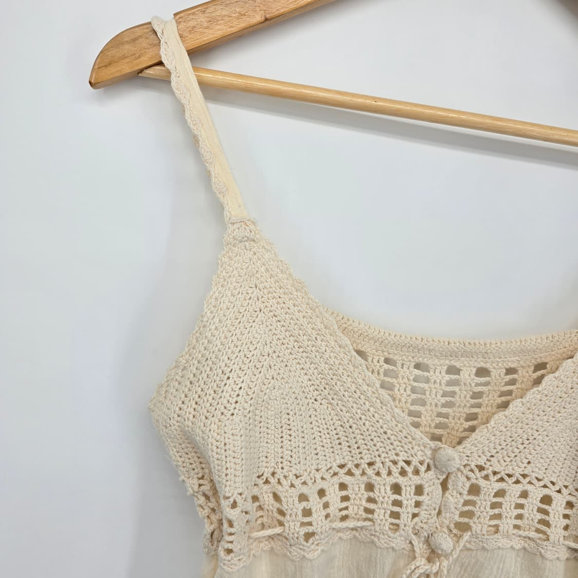 모리걸 아이보리 크로셰 레이스 끈 나시 블라우스 상품이미지3