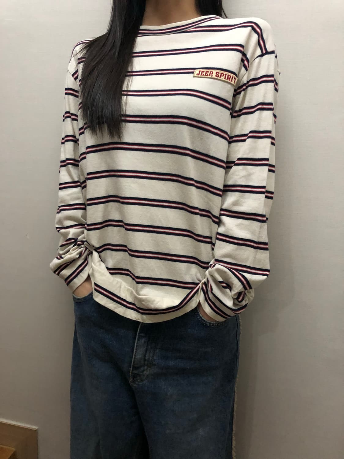 빈티지 지프 아이보리 스트라이프 티셔츠 상품이미지3