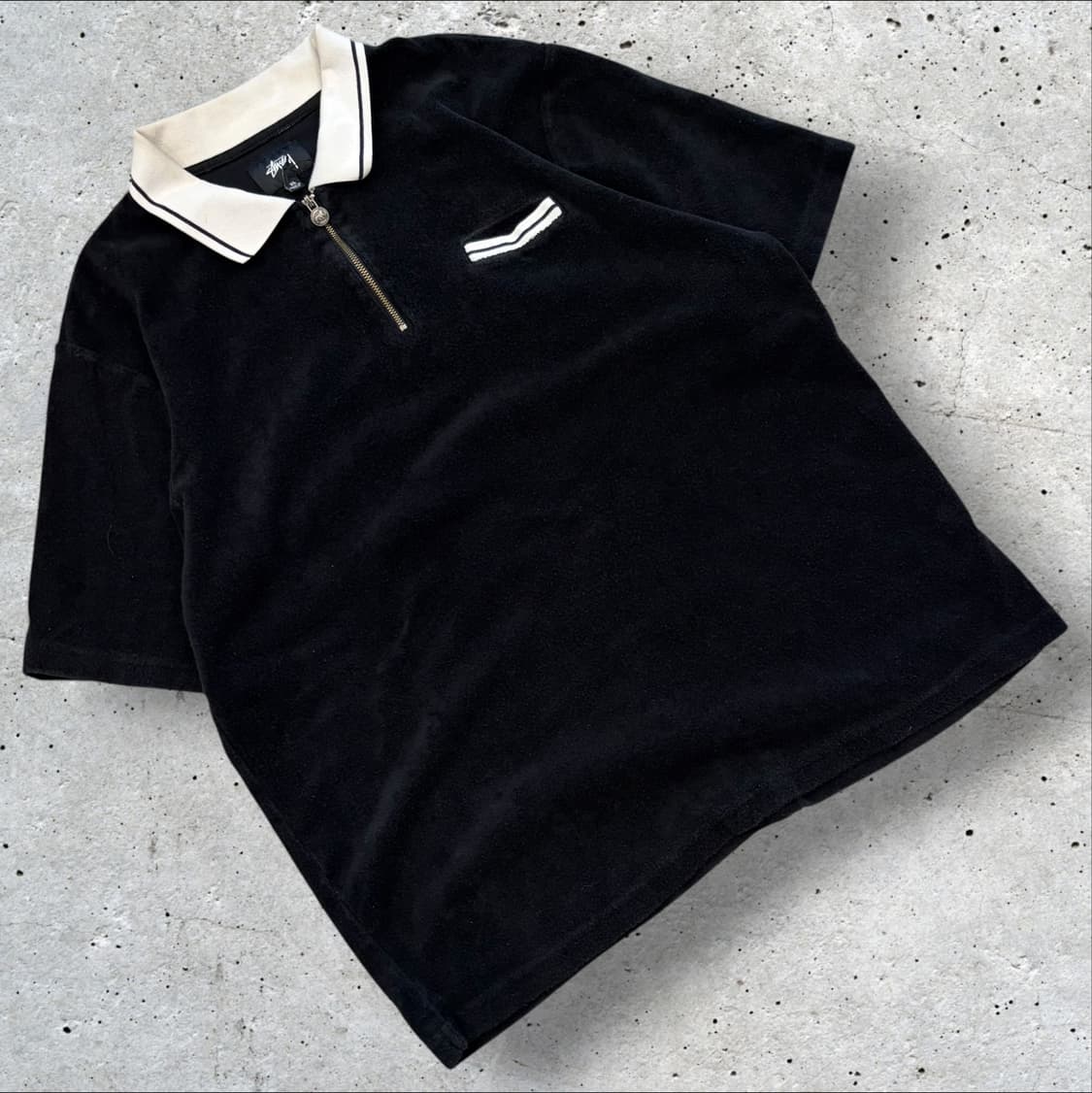 [XL] 스투시 테리 블랙 반팔 카라 티셔츠 D385 상품이미지1