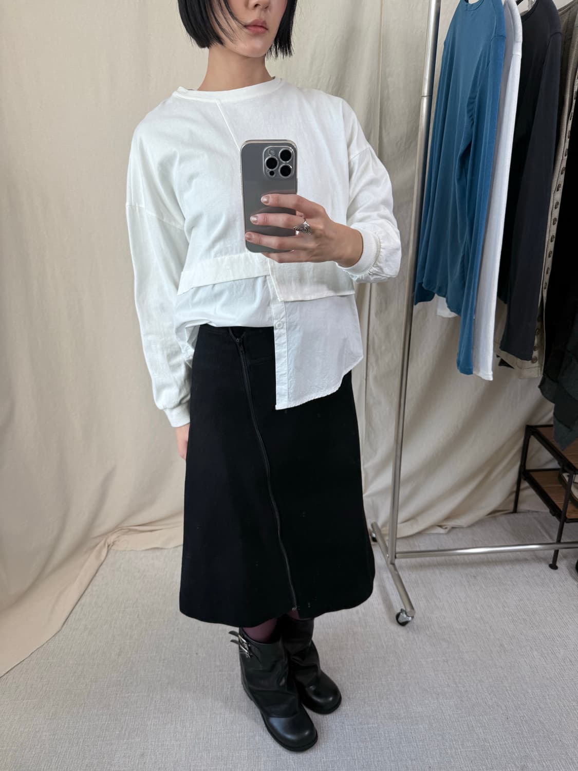 Dollupoops 비대칭 컷팅 레이어드 스웻셔츠 상품이미지2