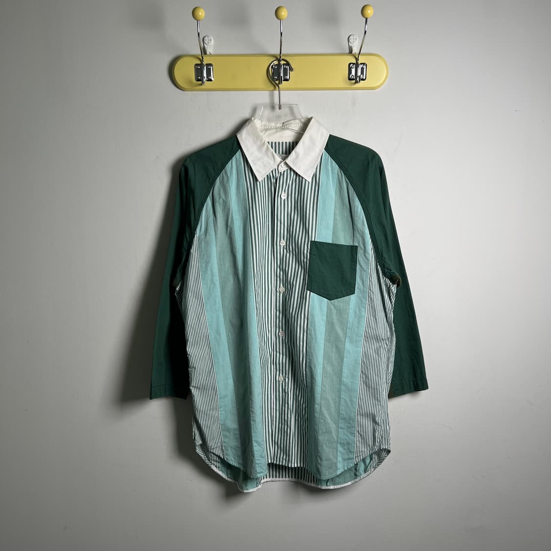 16ss 꼼데가르송 간류 그린 배색 스트라이프 패치워크 셔츠 M 상품이미지2