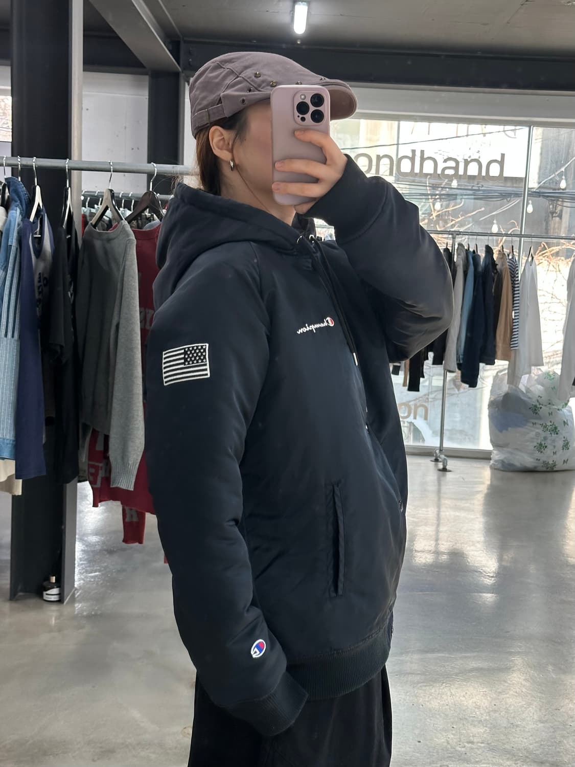 챔피온 성조기 누빔 후드 바시티자켓 상품이미지1