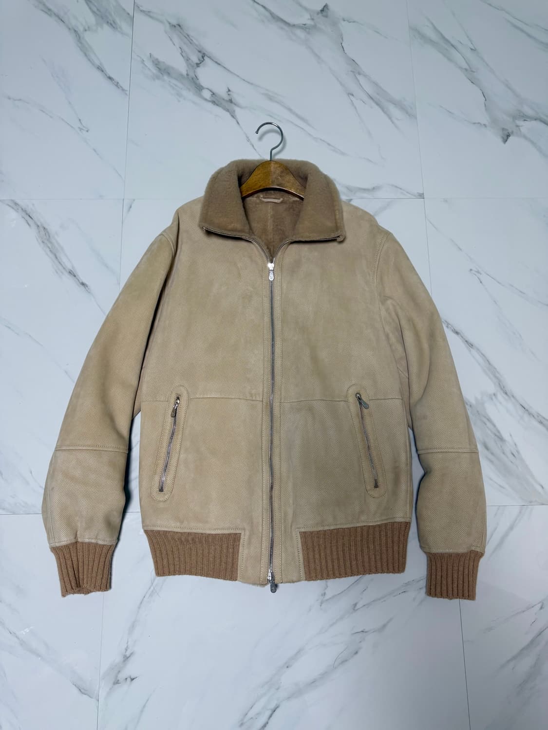 브루넬로쿠치넬리 레더 스웨이드 풀시어링 무스탕 자켓 L 상품이미지1