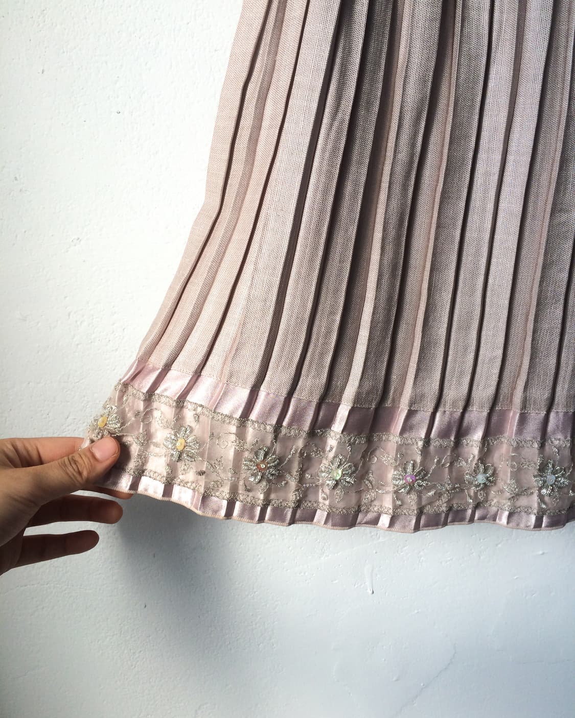 lest rose Lace trimming pleats midi skir 상품이미지4