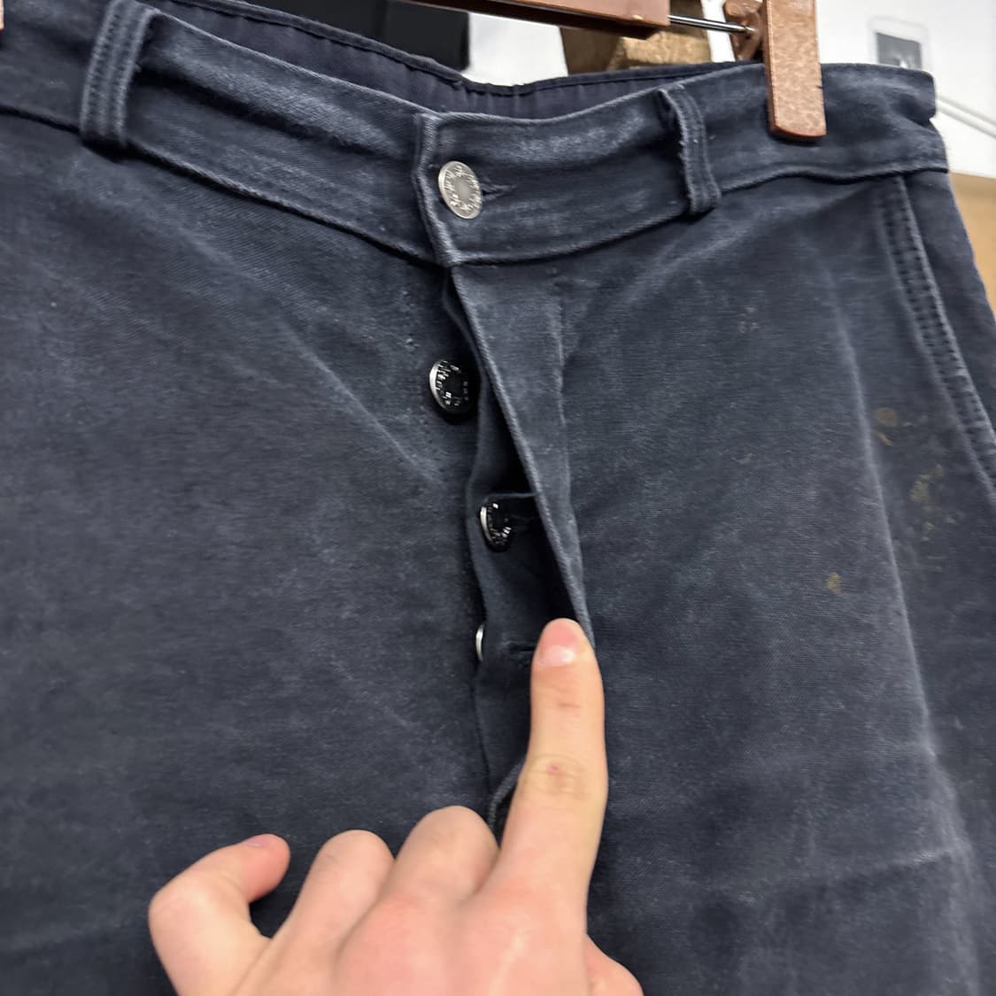 70s 오리지널 헤비 몰스킨 프렌치 워크팬츠 빈티지워싱 블랙 N681 상품이미지5