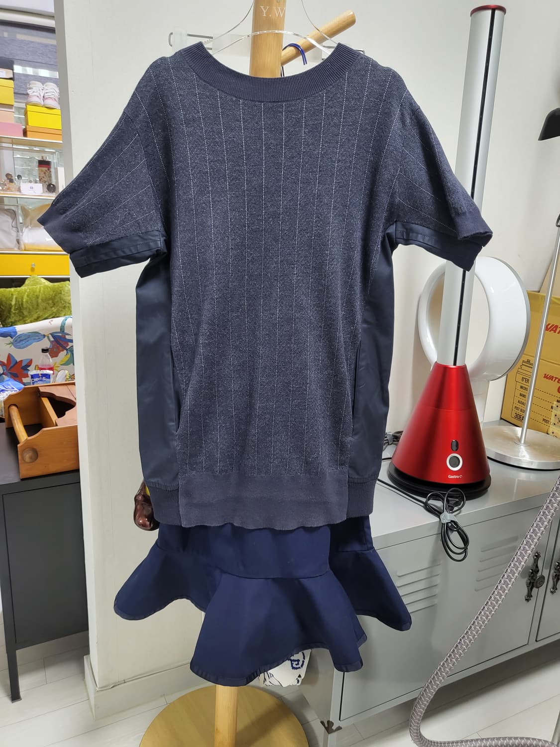 Sacai 네이비 린넨.면 니트 원피스44-66 상품이미지2