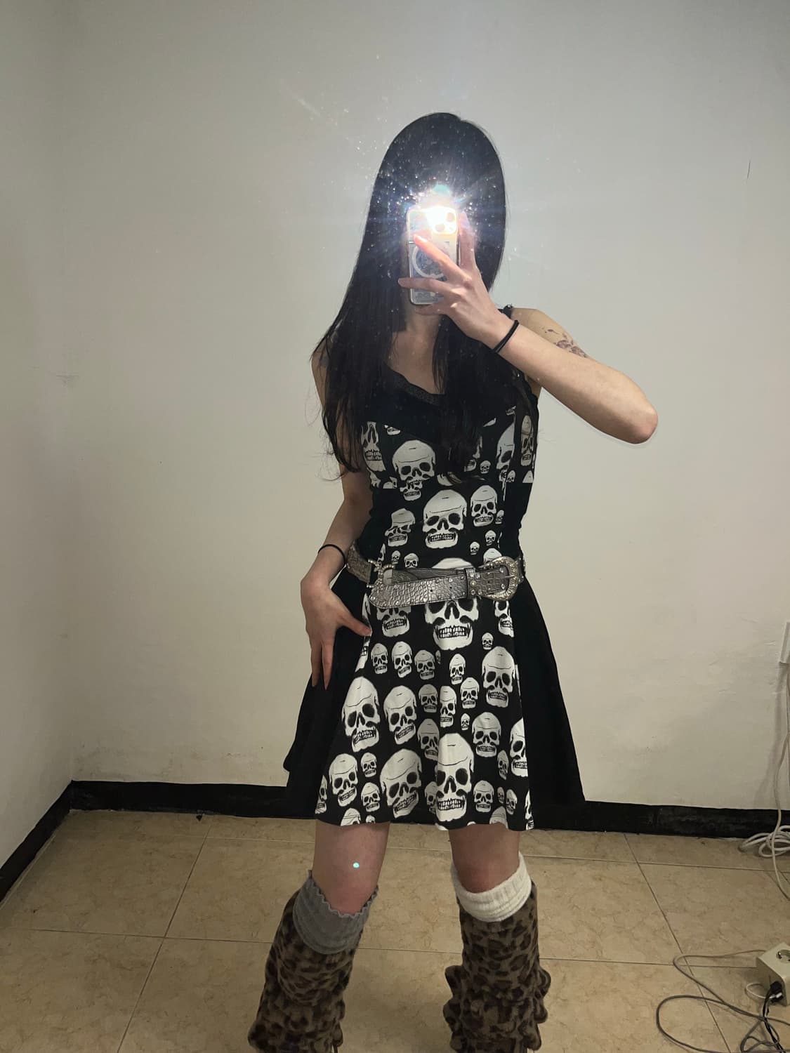 스컬 프린팅 펑크 원피스 상품이미지3