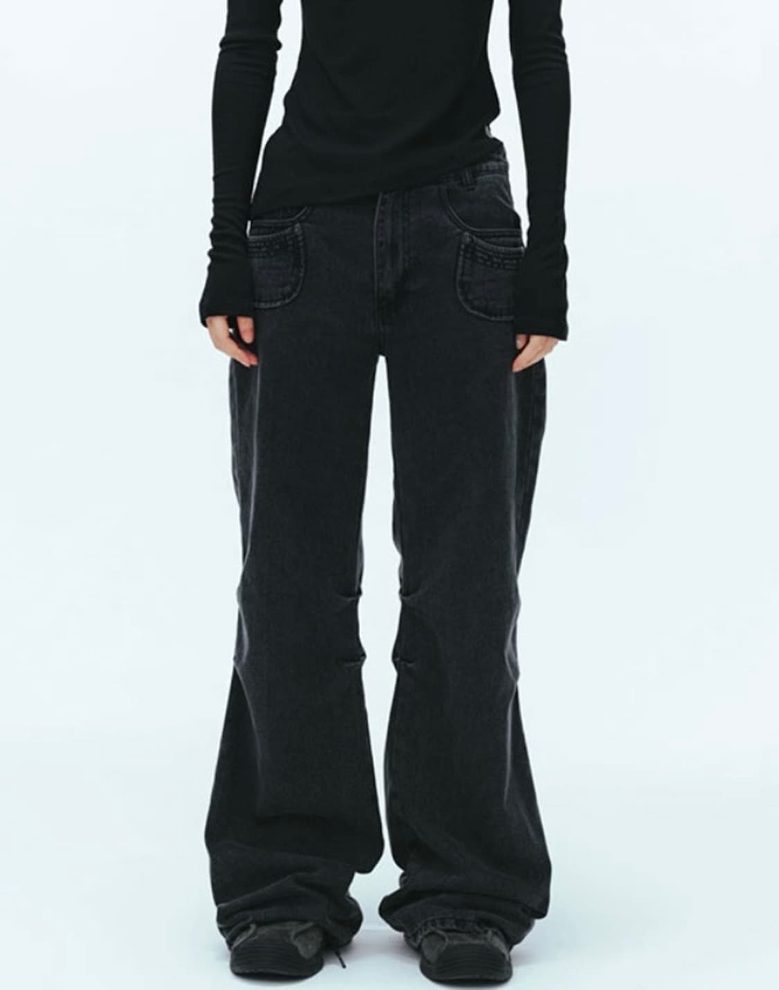 [1] 코이세이오 플라워 스냅 데님 팬츠 블랙 상품이미지1