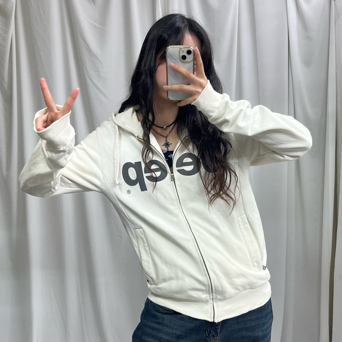 Jeep cream white hood zip-up 상품이미지2