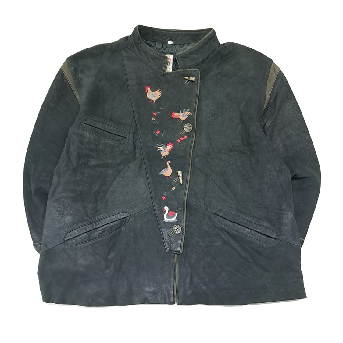CL332 2XL 트라흐텐마들 80s 양가죽 자수 차콜 자켓 아우터 상품이미지1