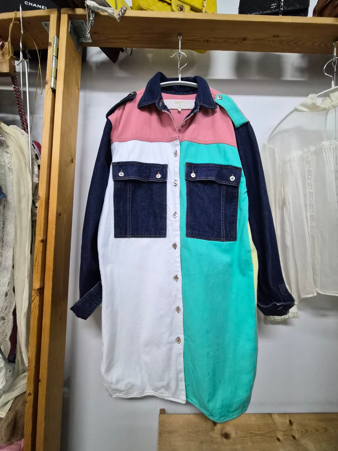 마쥬 컬러블록 데님 원피스 상품이미지2