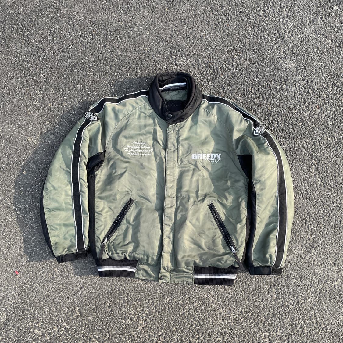90s GREEDY 불독 올드스쿨 레이싱 봄버 자켓 항공잠바 XXL 상품이미지5