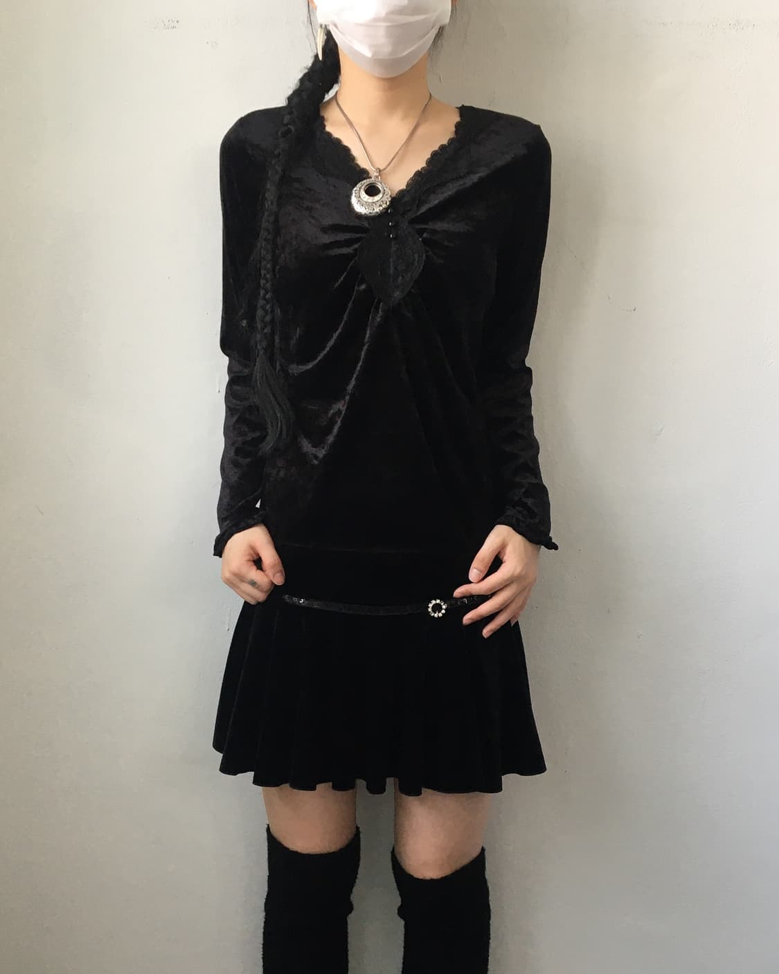 lace trimming velvet sleeve 상품이미지1