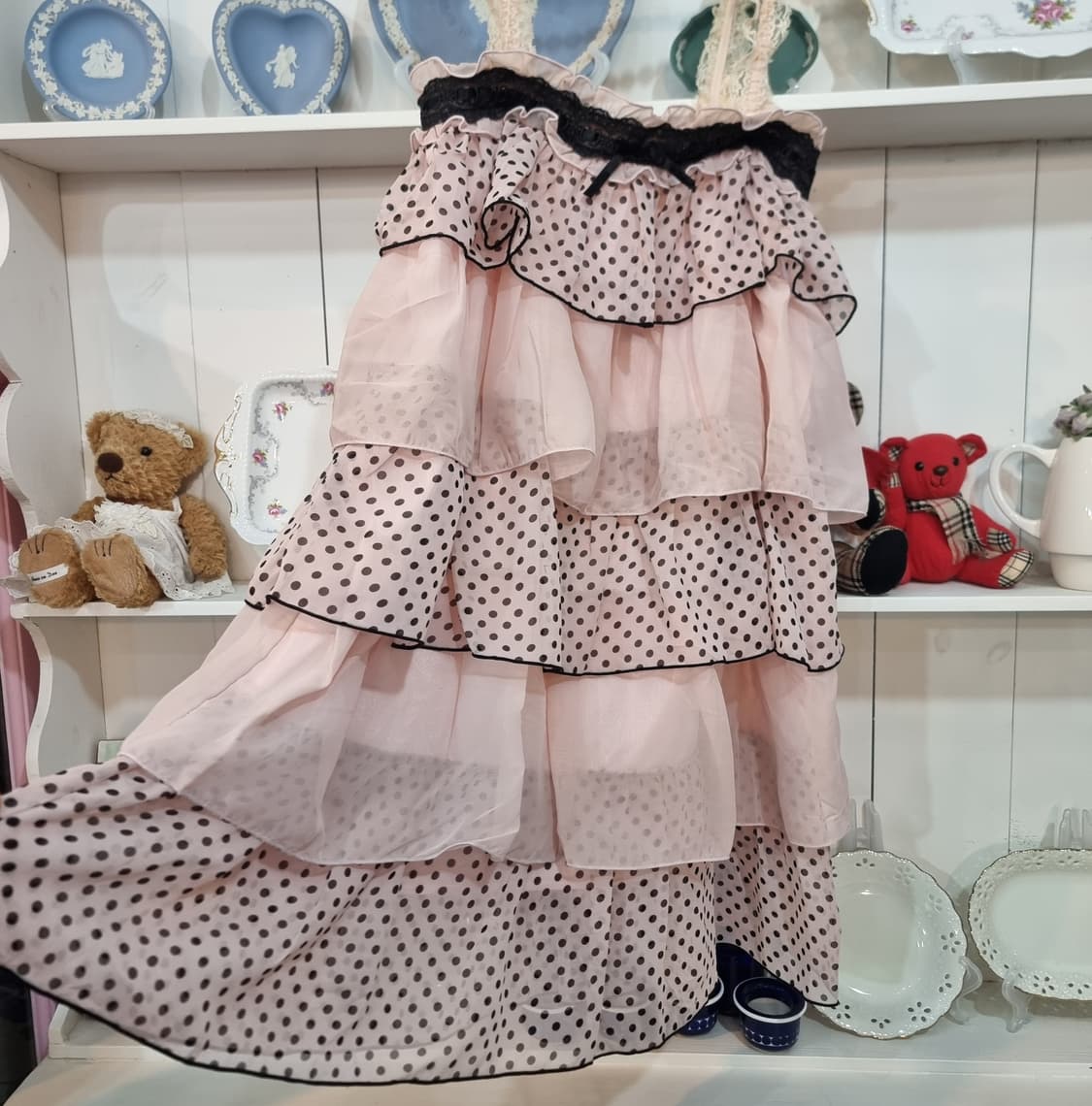 (트랄라라) 핑크 도트 캉캉 레이스 끈원피스 상품이미지4