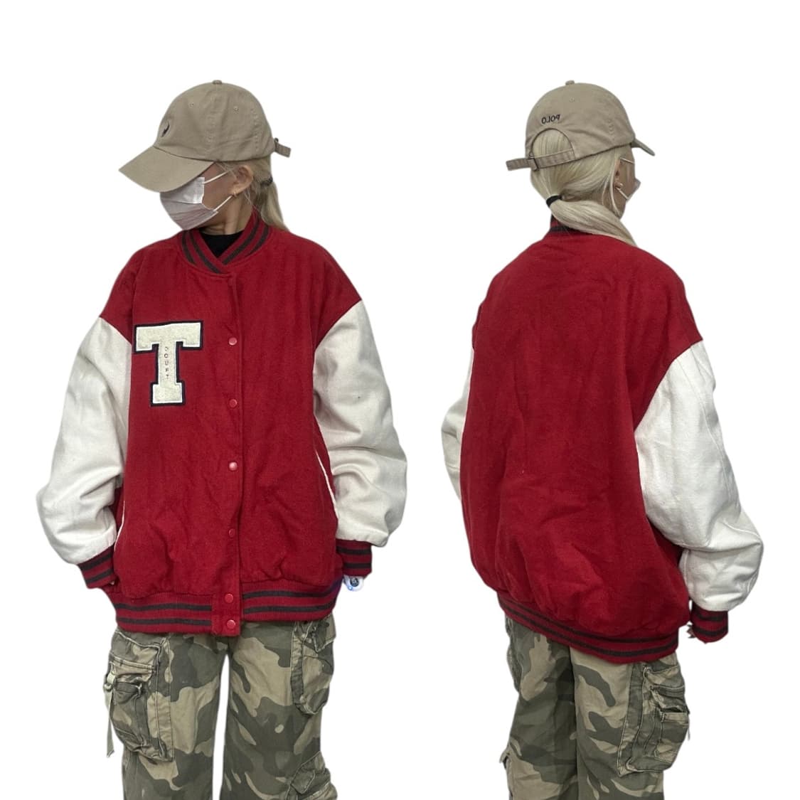 일본 빈티지 WEGO 레드 가죽 바시티 점퍼 스타디움 자켓 L 상품이미지1