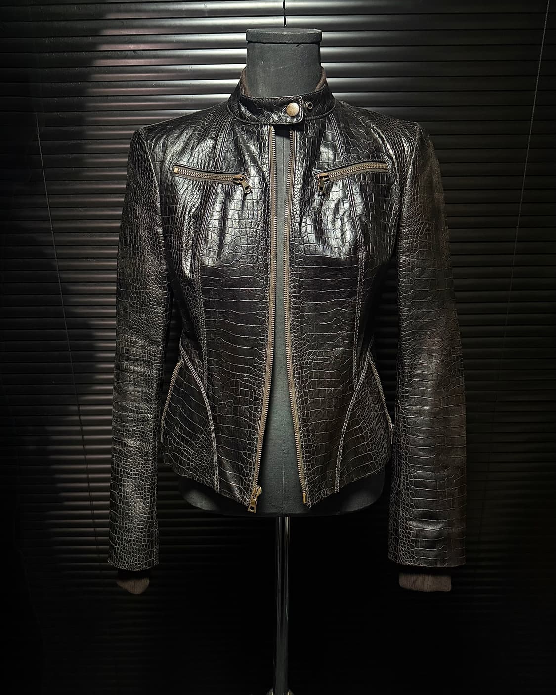 DKNY 도나카란 브라운 송아지 가죽 라이더 악어 바이커 락 고스 펑크 상품이미지2