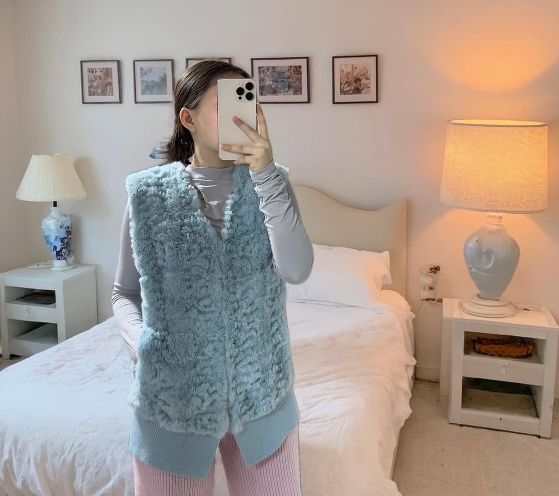 빈티지 하늘 블루 레빗 토끼털 니트 조끼베스트 상품이미지4