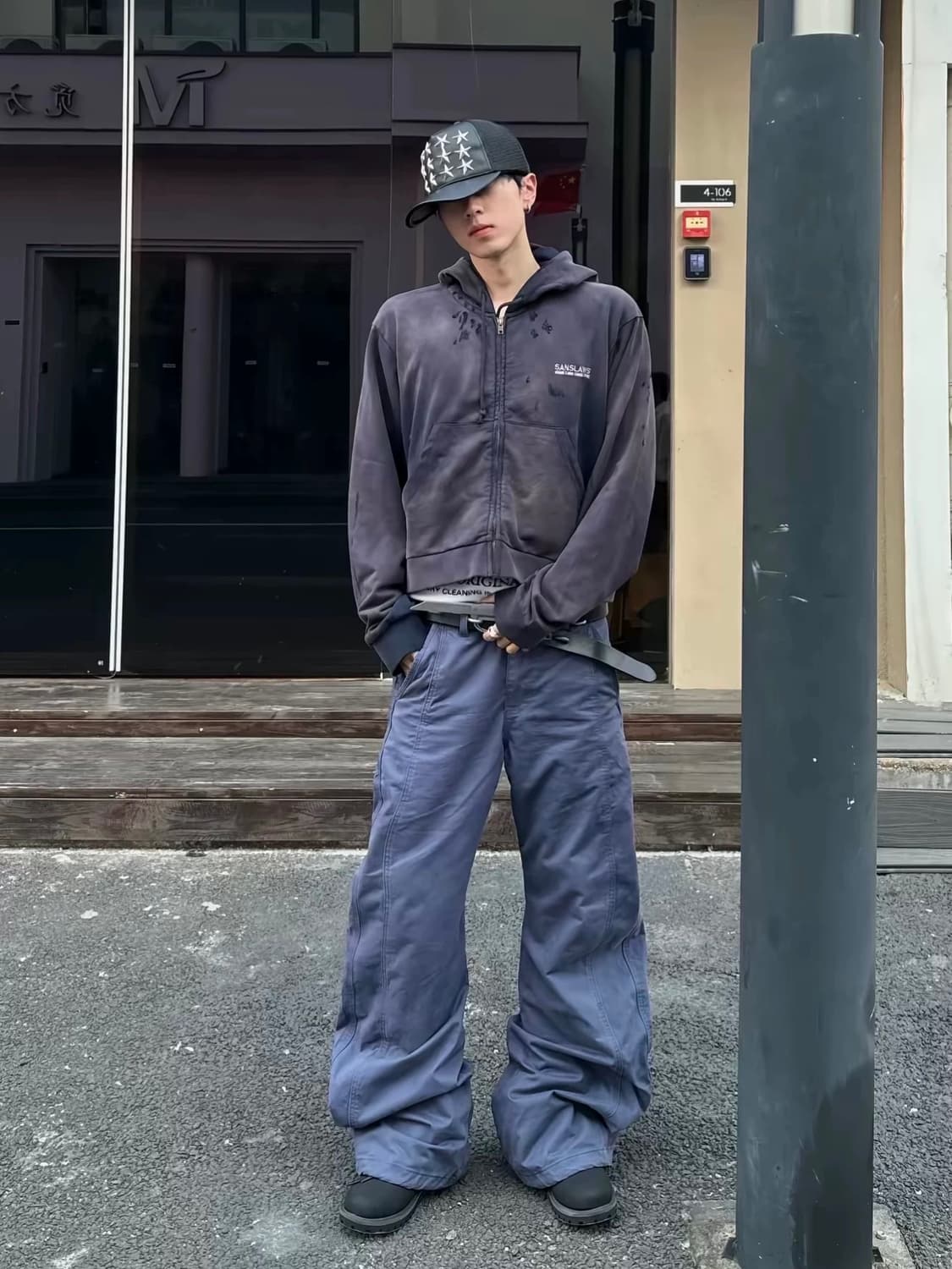 Back check blue cotton pants  상품이미지2