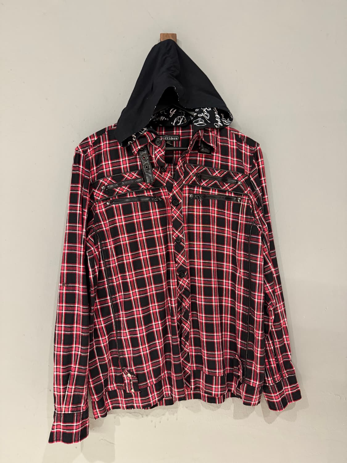 red check zipper detail hood shirt 상품이미지6