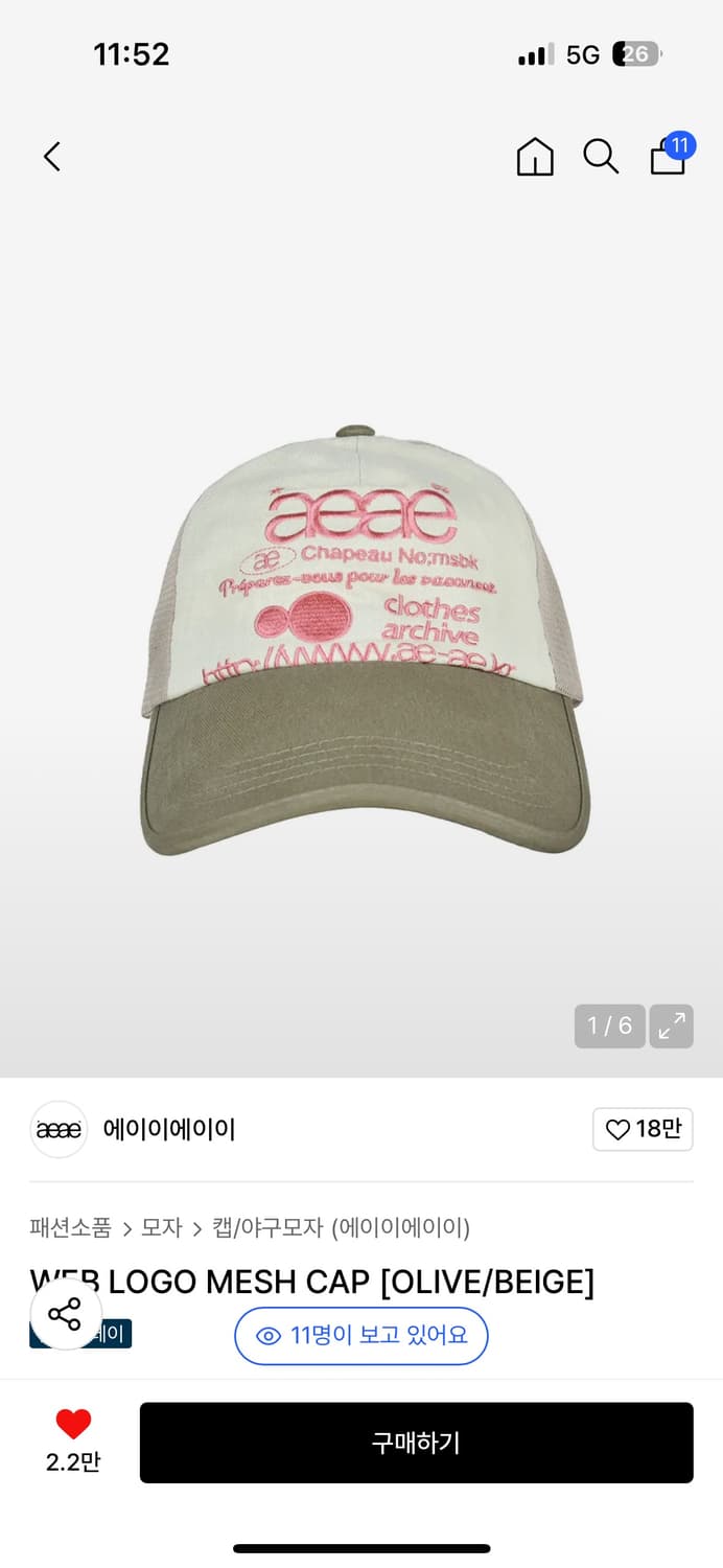 에이이에이이 WEB LOGO MESH CAP [OLIVE/BEIGE] 상품이미지1