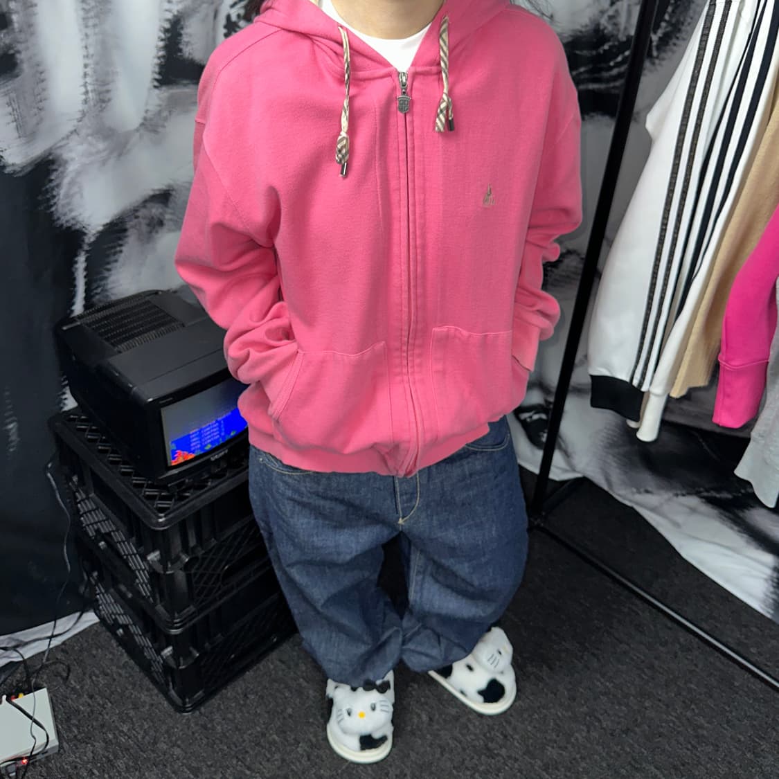 빈폴 핑크 노바체크 후드집업 상품이미지1