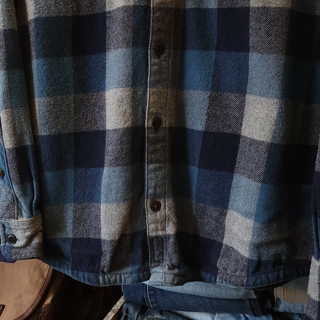 90s 아메리칸 빈티지 체크셔츠 헤비 플란넬 워크셔츠 블루 배색 xl 상품이미지8