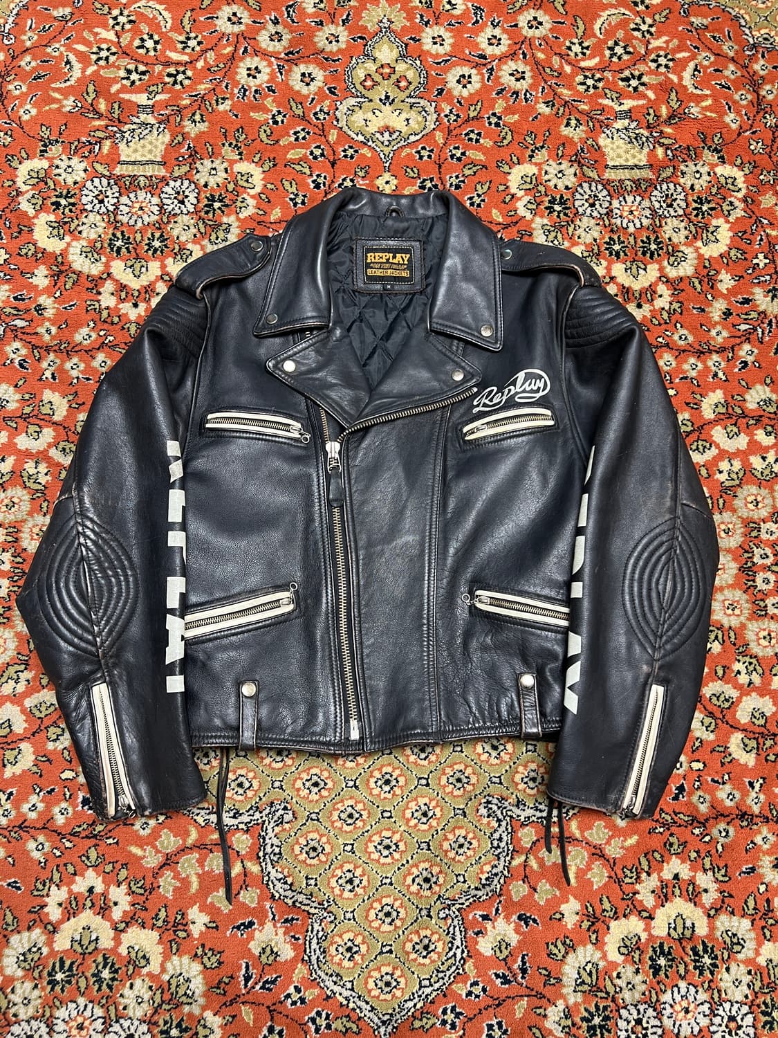 리플레이 빈티지 가죽 바이커 더블 라이더 자켓 M 상품이미지1