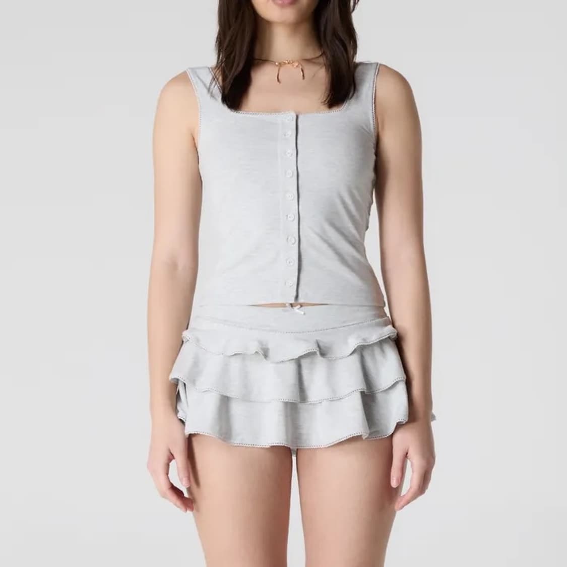 글로니 PICOT FRILL MINI SKIRT 화이트멜란지 S 상품이미지2