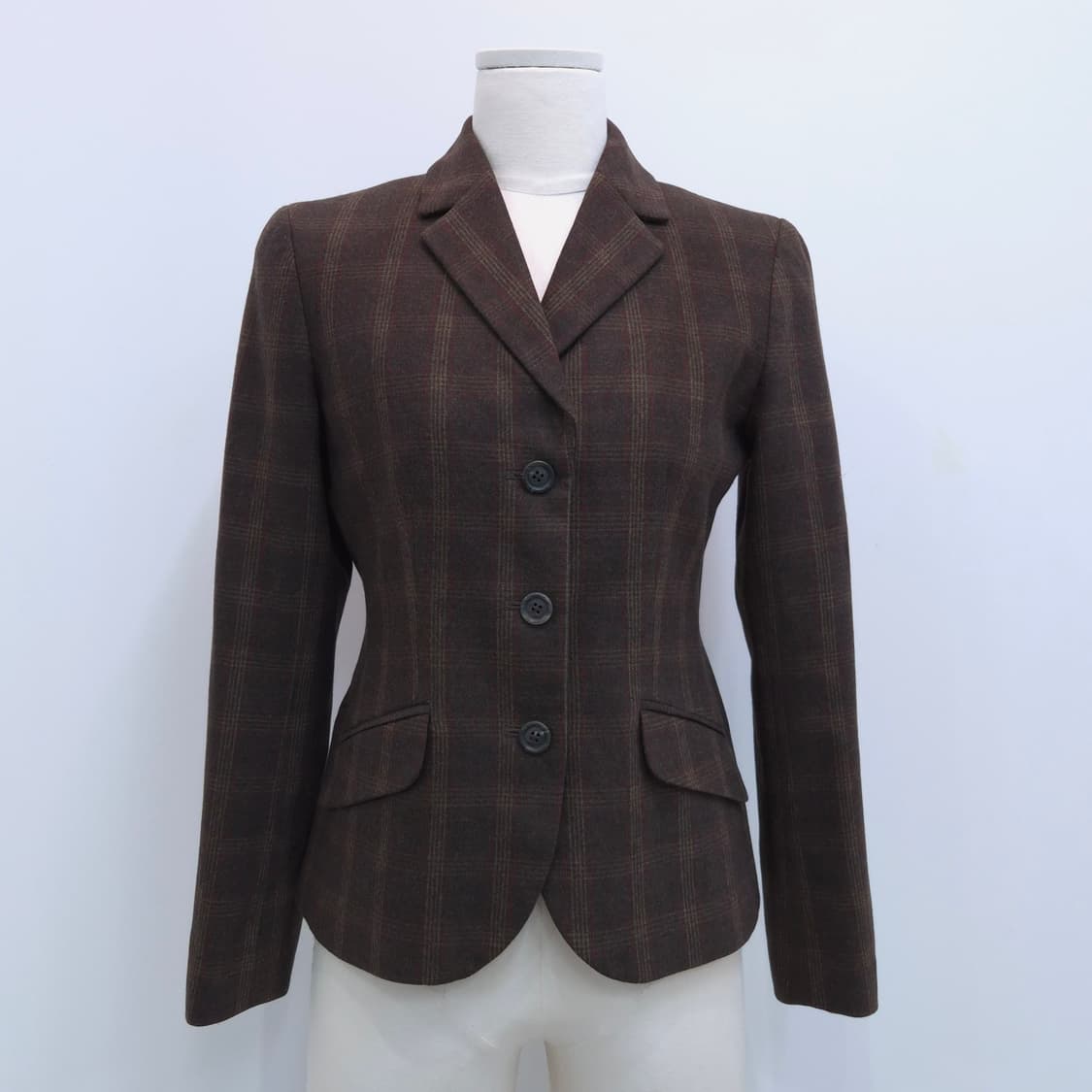 Lands’ End 브라운 체크 울 블레이저 상품이미지1