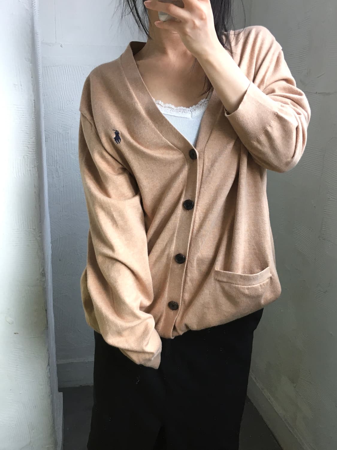Polo 폴로 랄프로렌 베이지 컬러 피마코튼 브이넥 가디건 상품이미지3