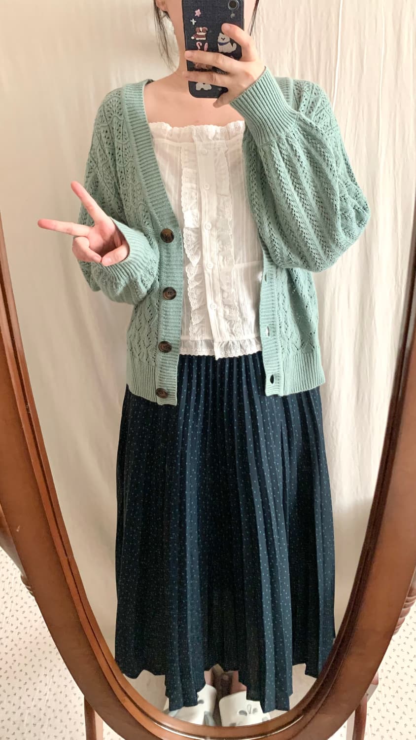 뮤트 그린 모리 펀칭 가디건 상품이미지7