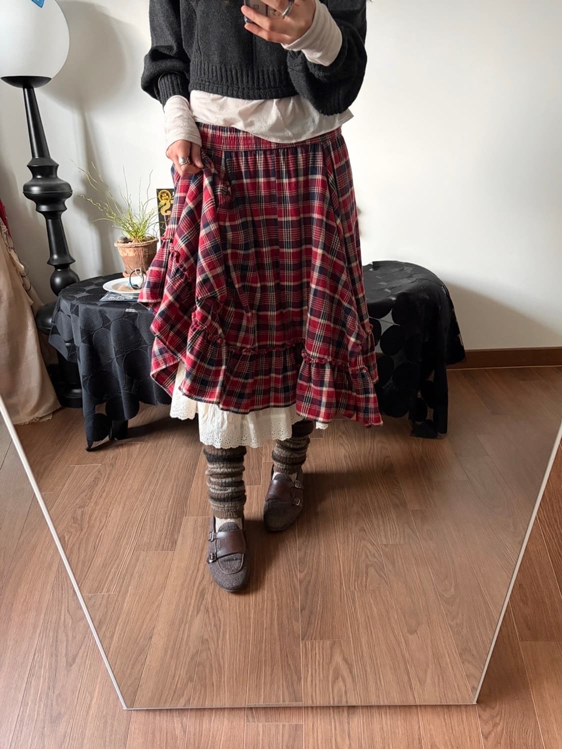 layered check patterned skirt 상품이미지2