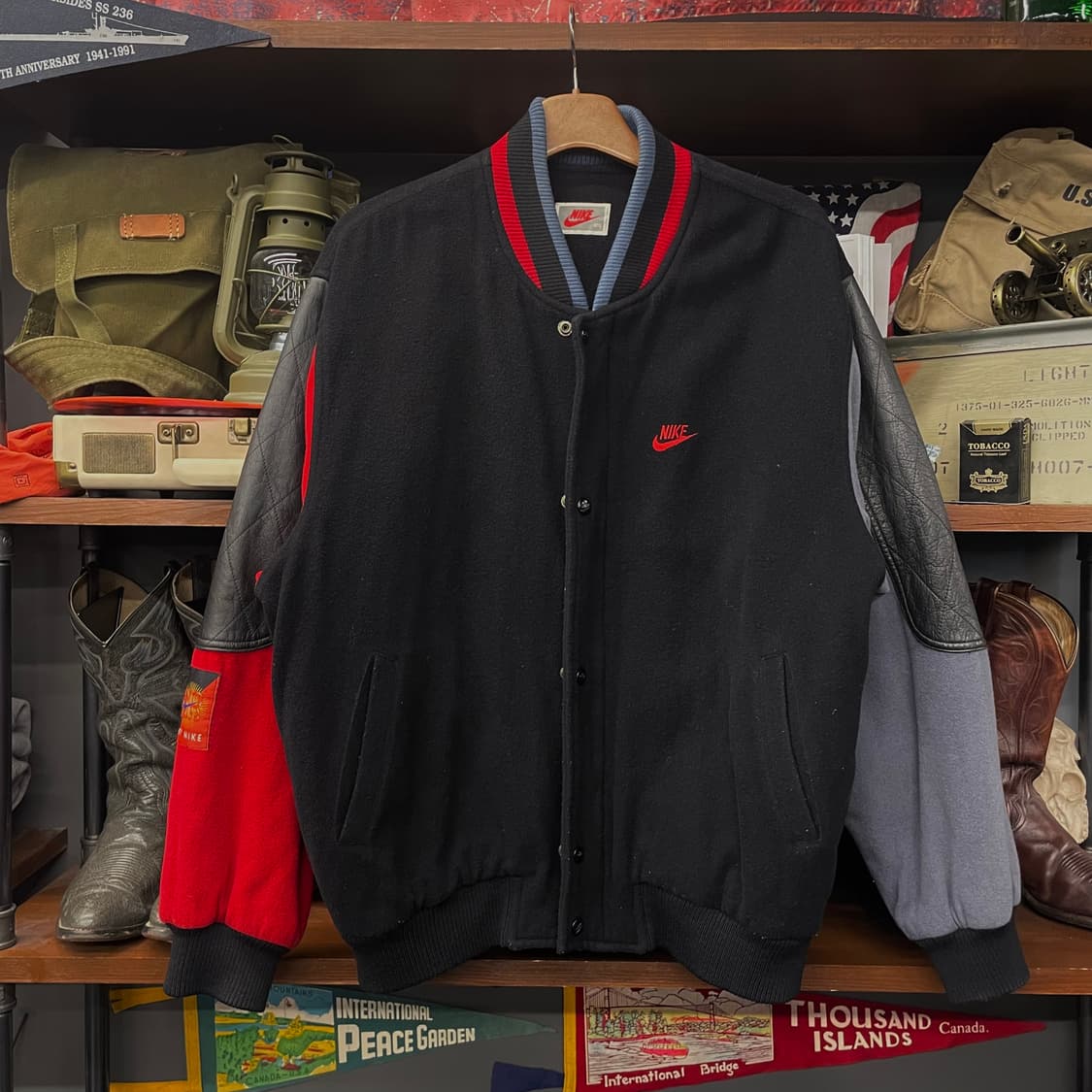 90s 나이키 에어 울 바시티 레더 암 후면 빅 스우시 자켓 상품이미지2