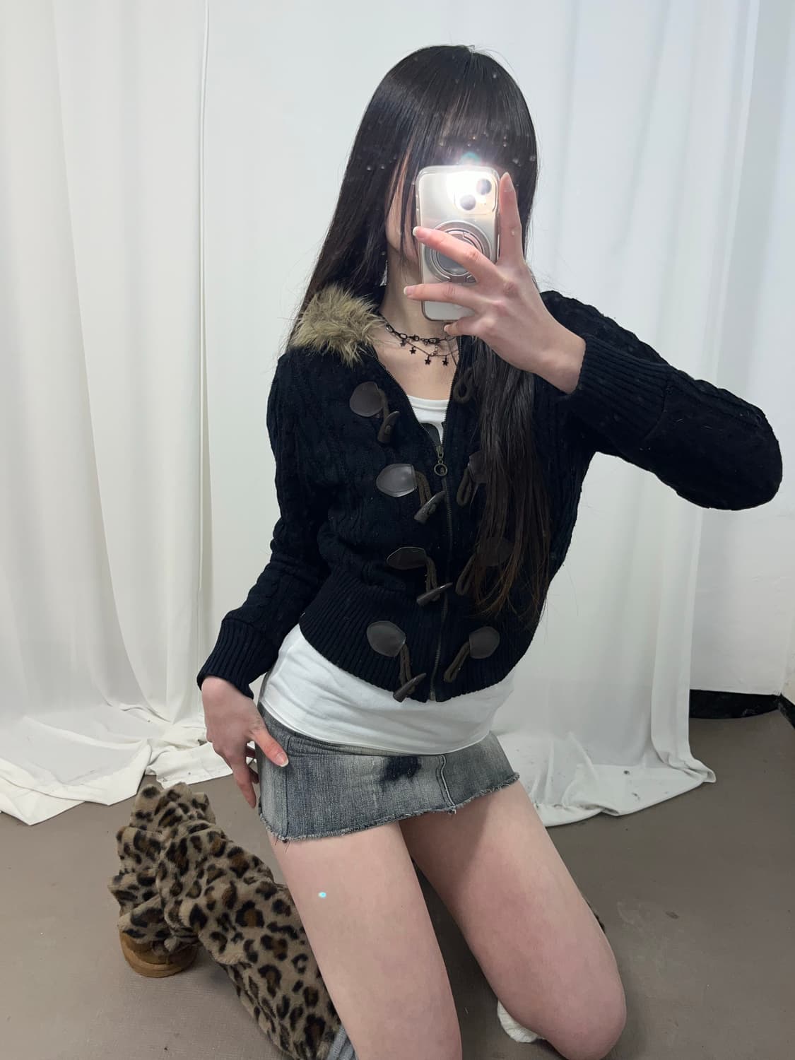 울프죠 꽈배기 니트 후드집업 상품이미지6