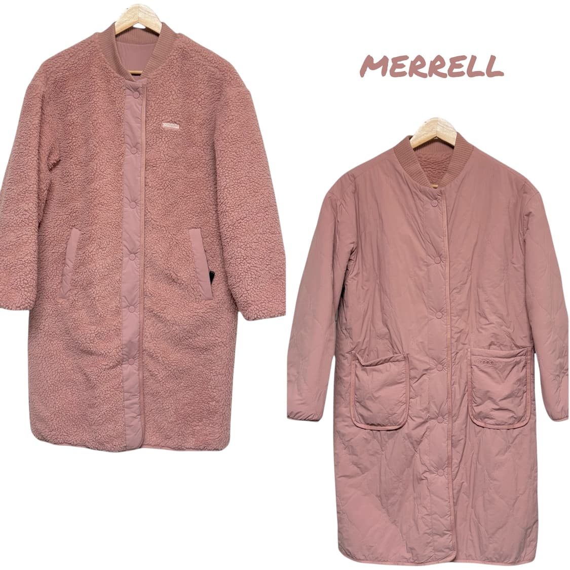 3710 머렐 핑크 리버시블 양면 퍼코트 롱점퍼 상품이미지1