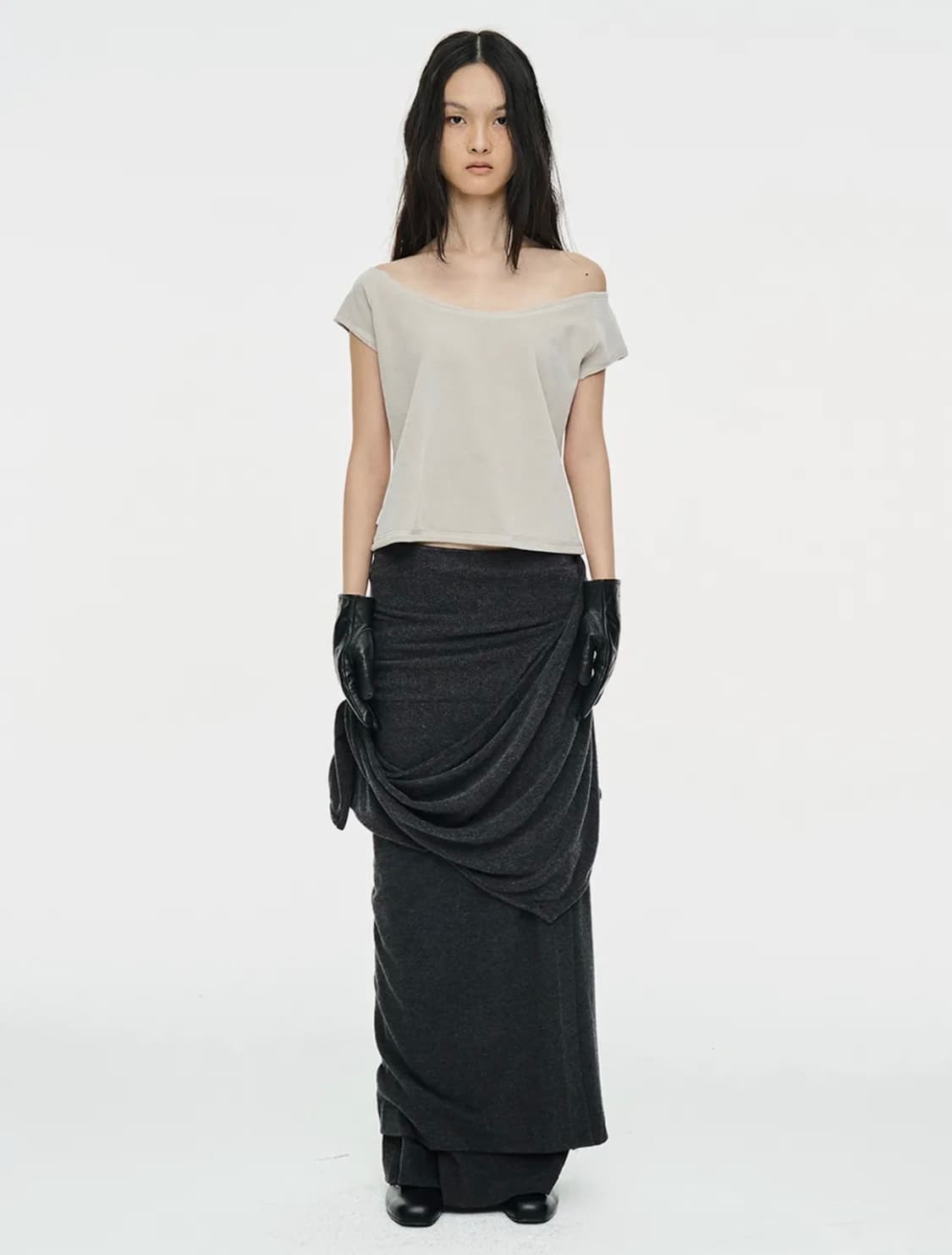 세릭 DRAPE LONG SKIRT / CHARCOAL 상품이미지1