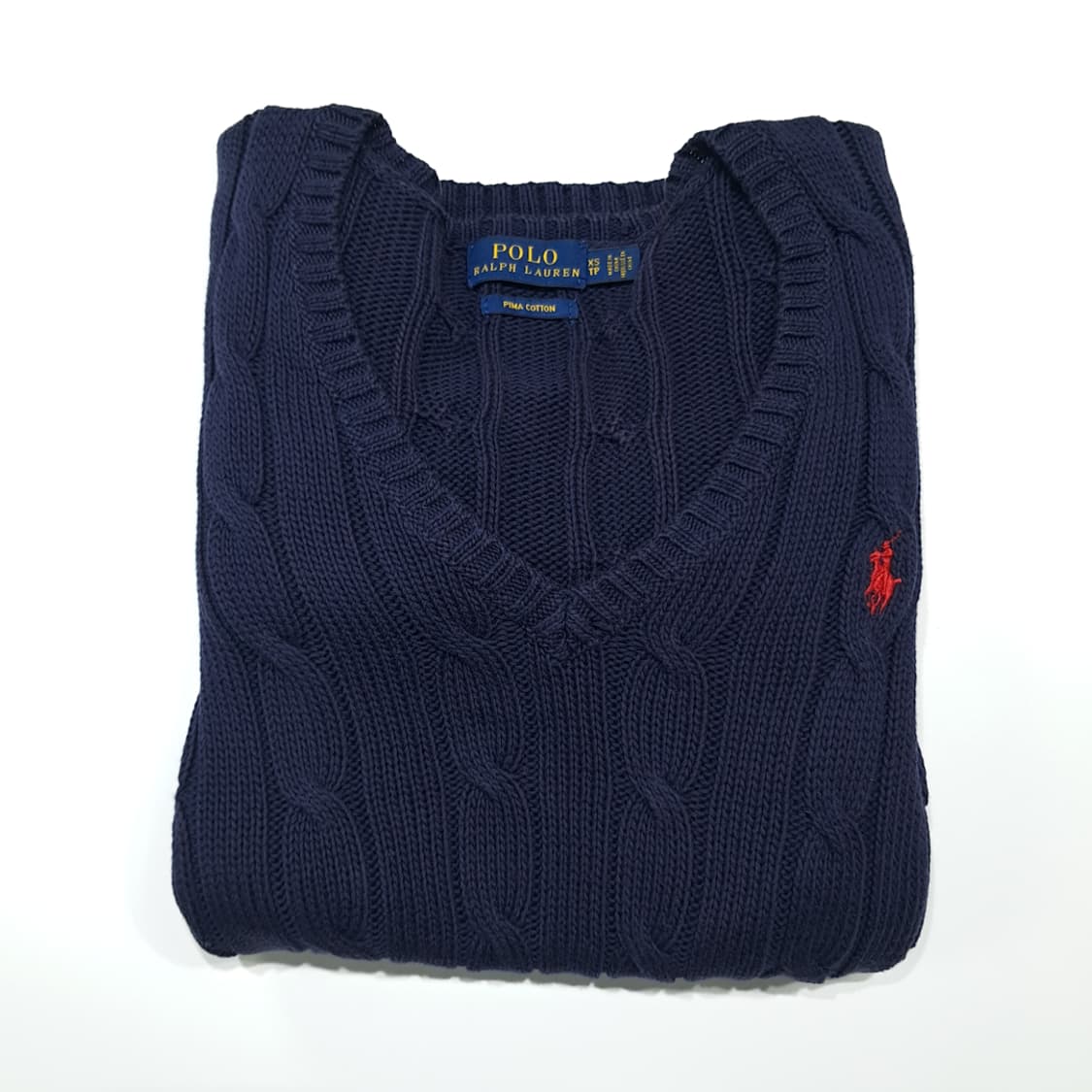 CK005 XS 폴로 피마코튼 브이넥 케이블 네이비 니트 스웨터 상품이미지7